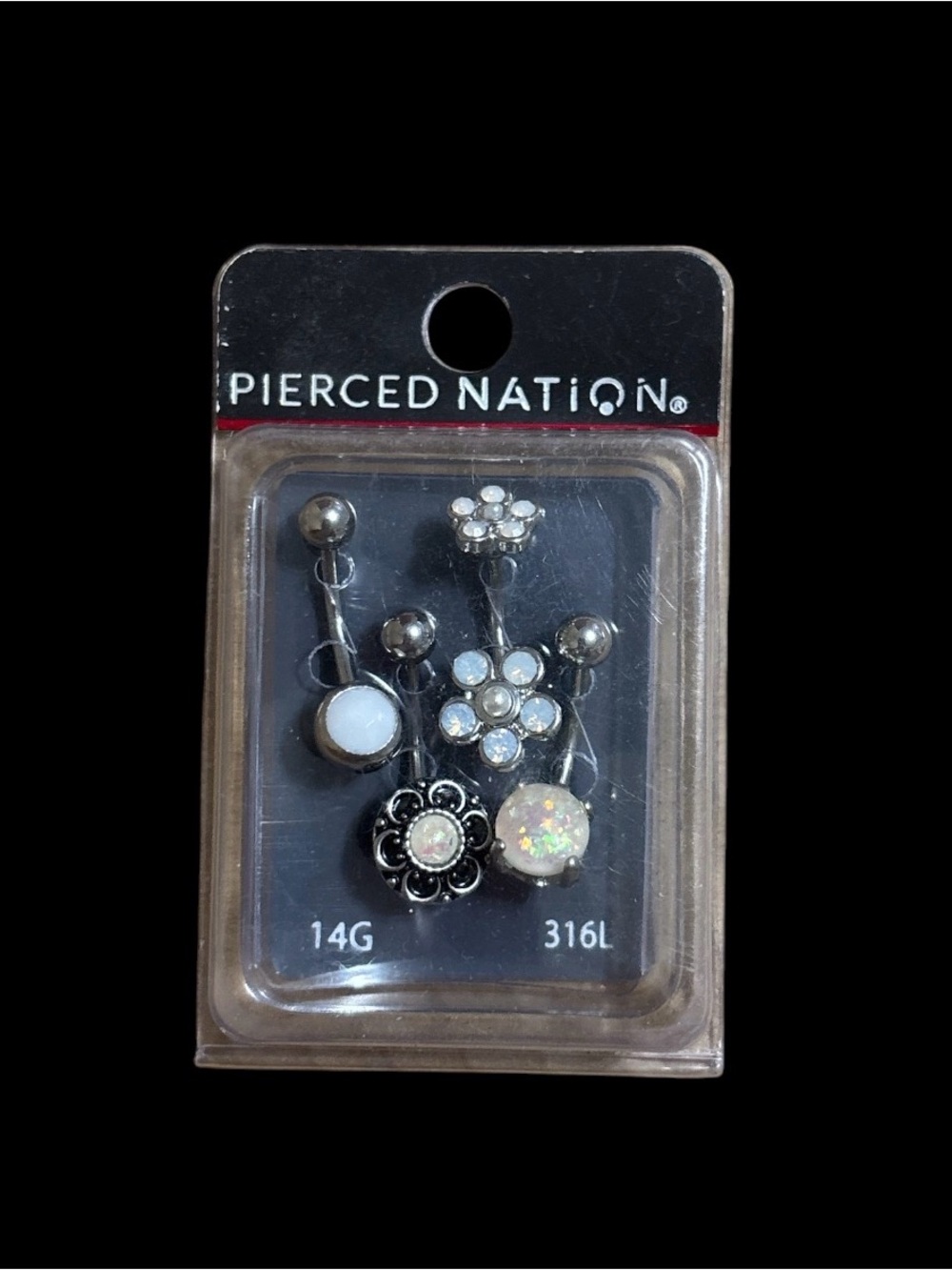 Pierced Nation White Opal Floral Belly Button Ring Set